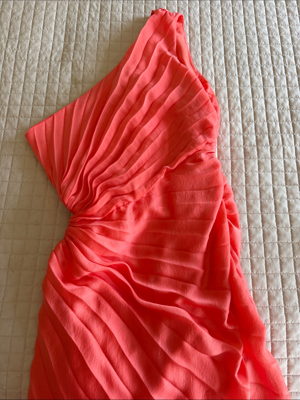 One-Shoulder Asymmetrical Pleated Dress In Coral — image 7 of 8